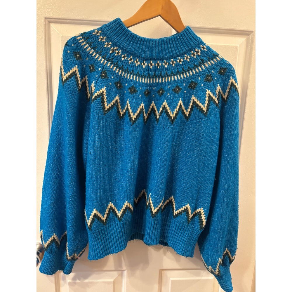 Who What Wear Blue Fair Isle Knit Mock Neck Sweater Womens Pullover XXL